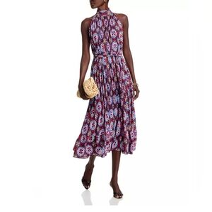 New T Tahari Pleated Print Halter Midi Dress, NWT, Sz. Medium